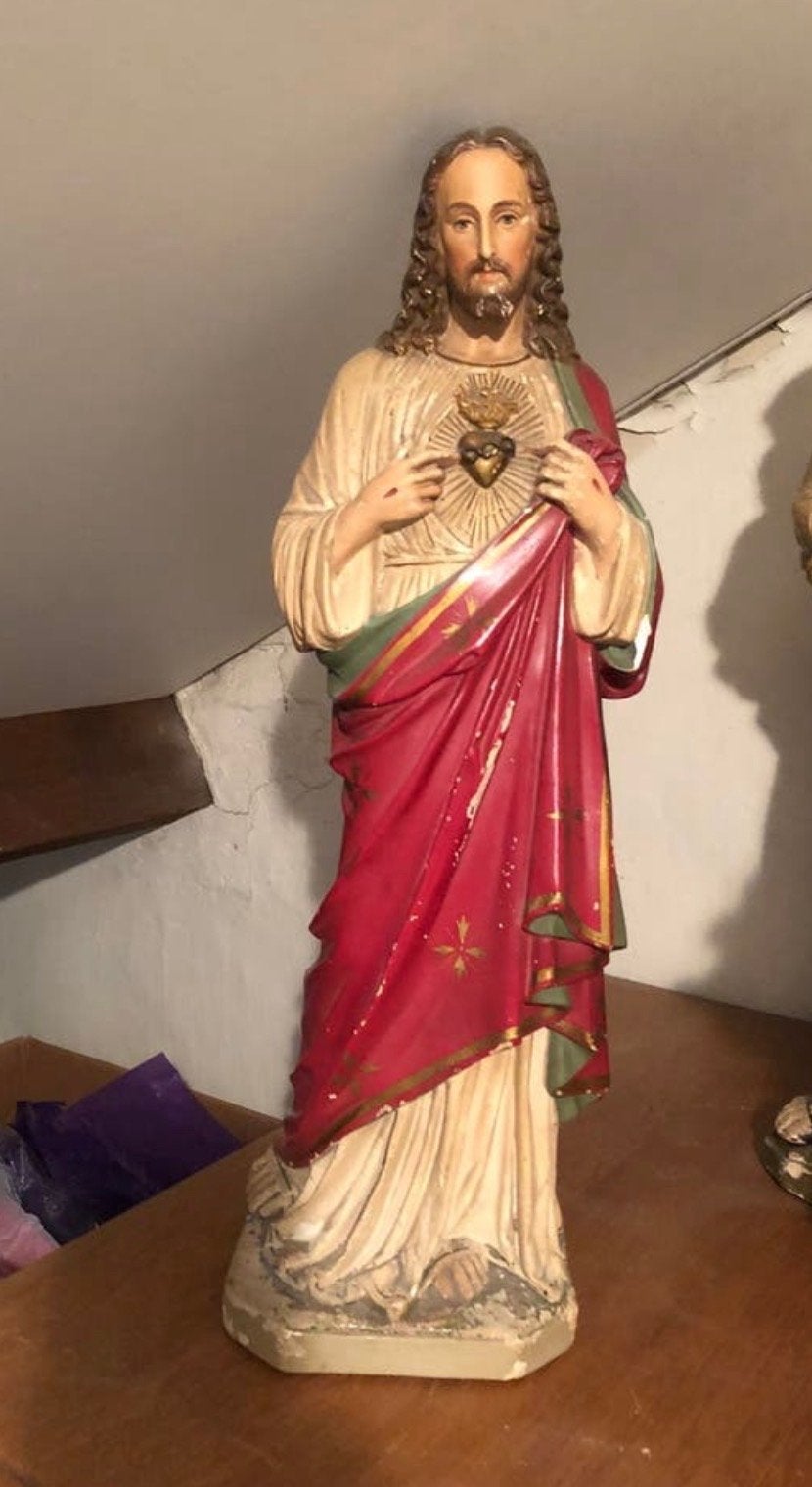 Vintage Heilig Hart Jezus beeld - 54 cm, Ophalen