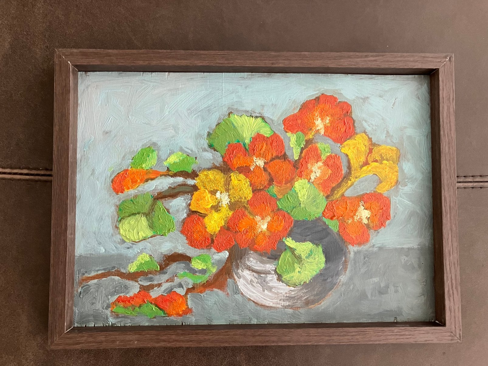 Bloemstilleven, olieverf, paneeltje, ingelijst, ongesigneerd, Bloemen, Paneel, Expressionistisch, Ophalen of Verzenden
