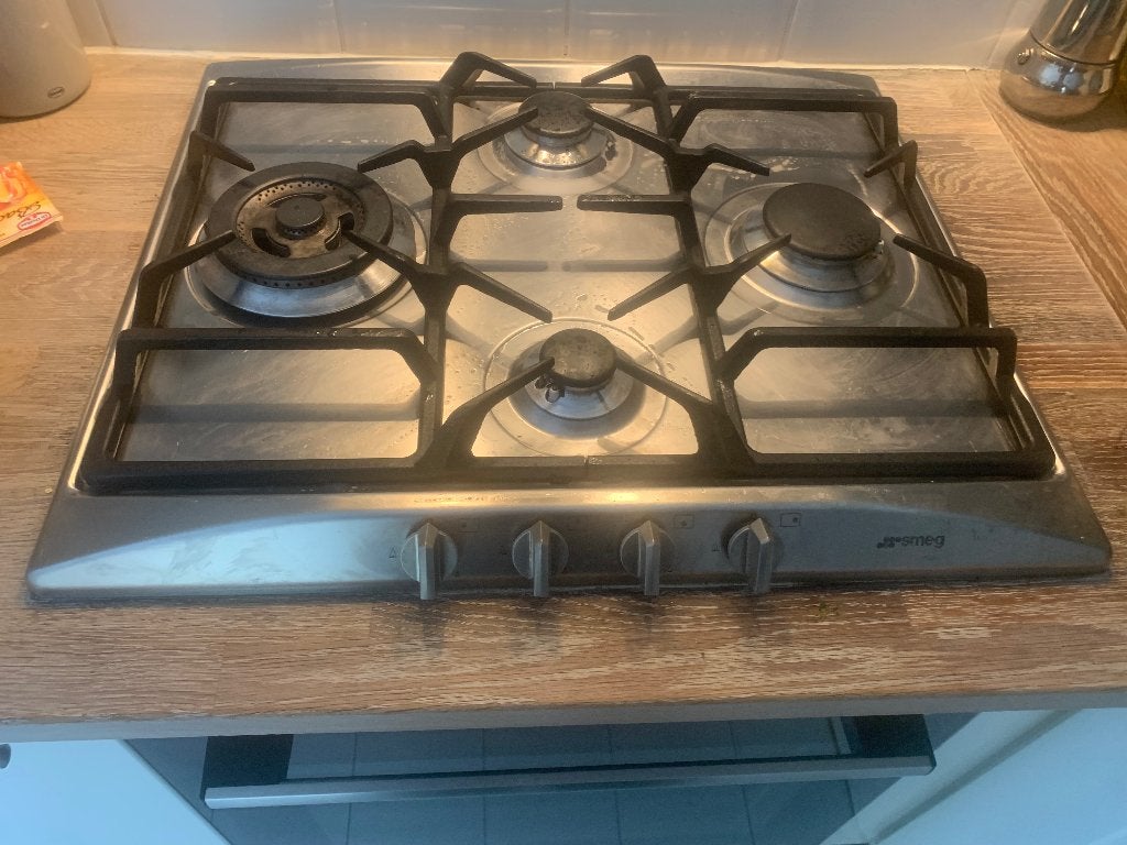 Smeg inbouw gasfornuis 4 pits, Gebruikt, Inbouw, Gas, 4 kookzones