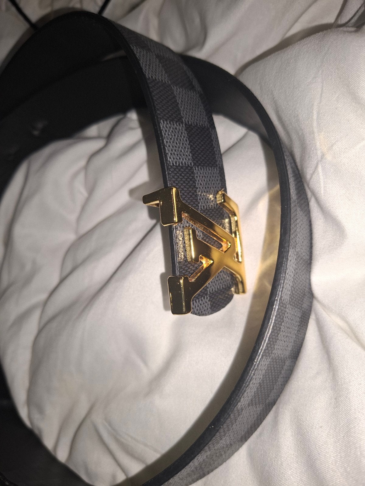 Louis vuitton riem met goude gesp zwart grijs geblokt, Ophalen, Zo goed als nieuw, Zwart