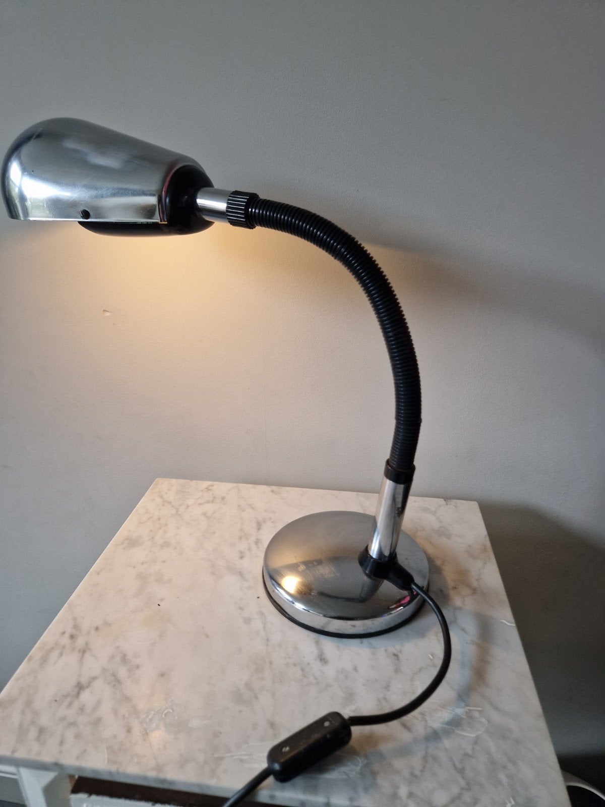 Vintage verchroomde bureaulamp met flexibele arm, Ophalen, Bureaulamp, Gebruikt, Overige merken