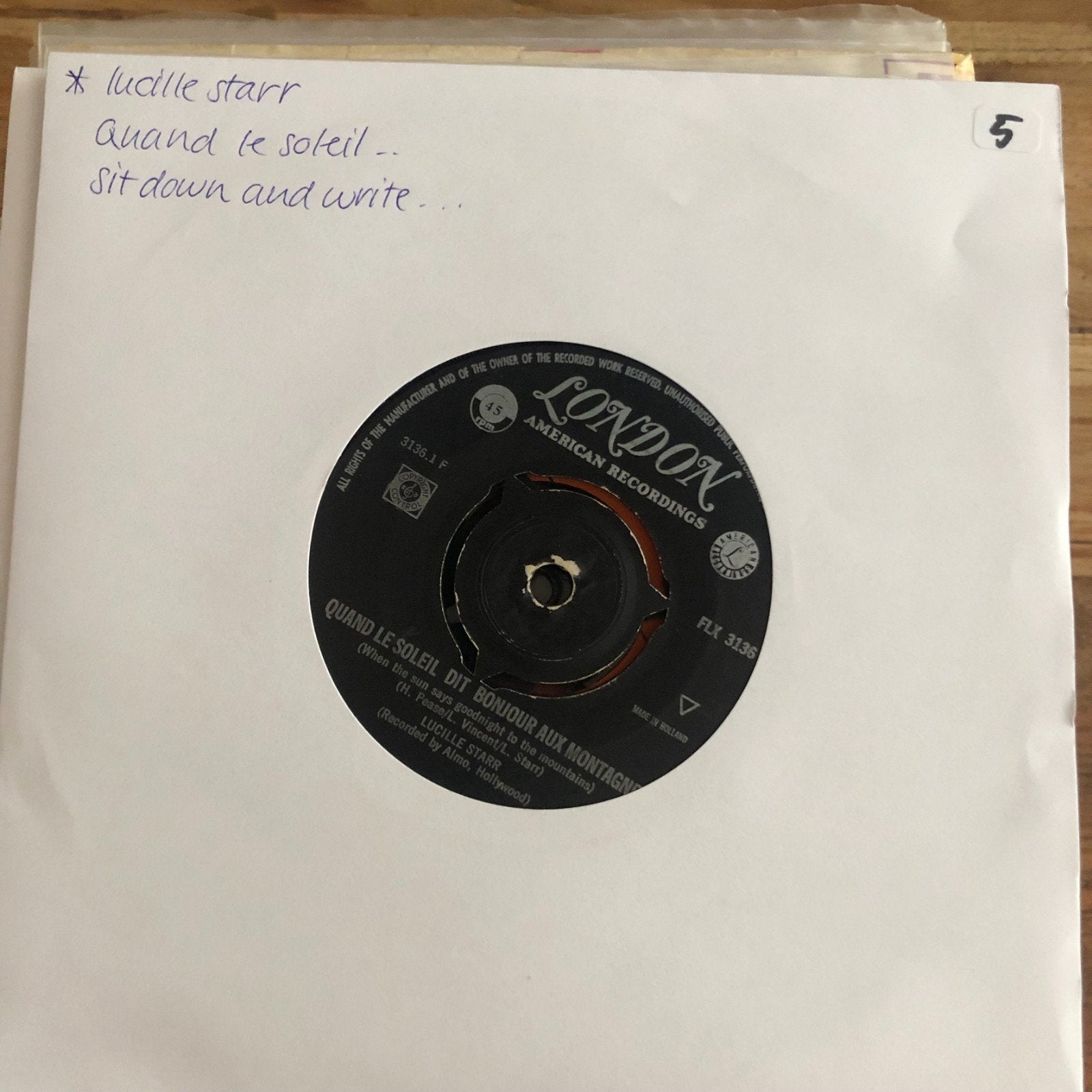 Lucille Starr - Quand le Soleil / Sit Down and Write, Ophalen of Verzenden, Gebruikt, 7 inch