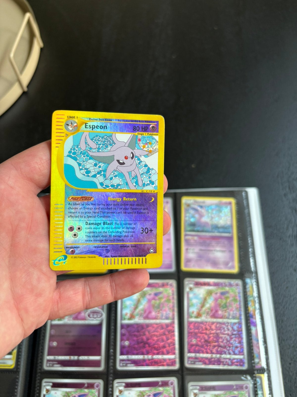 Espeon aquapolis reverse holo, Ophalen of Verzenden, Zo goed als nieuw, Meerdere kaarten, Foil