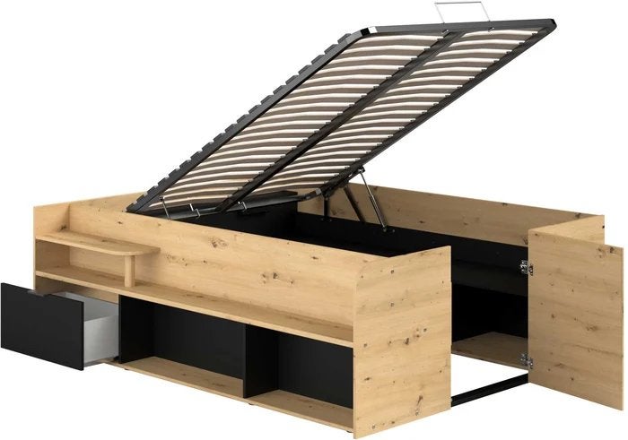 Bed met veel opbergruimte, Huis en Inrichting, Slaapkamer | Boxsprings, Ophalen, Zo goed als nieuw, Tweepersoons, 140 cm