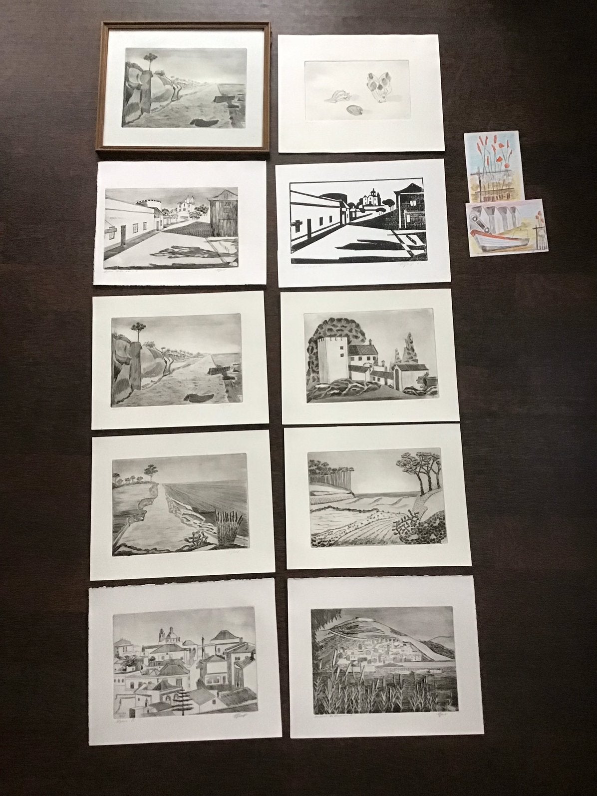 10 Gravures - Portugal Algarve - door M.B.Janssen-Bergen NH, Ophalen of Verzenden