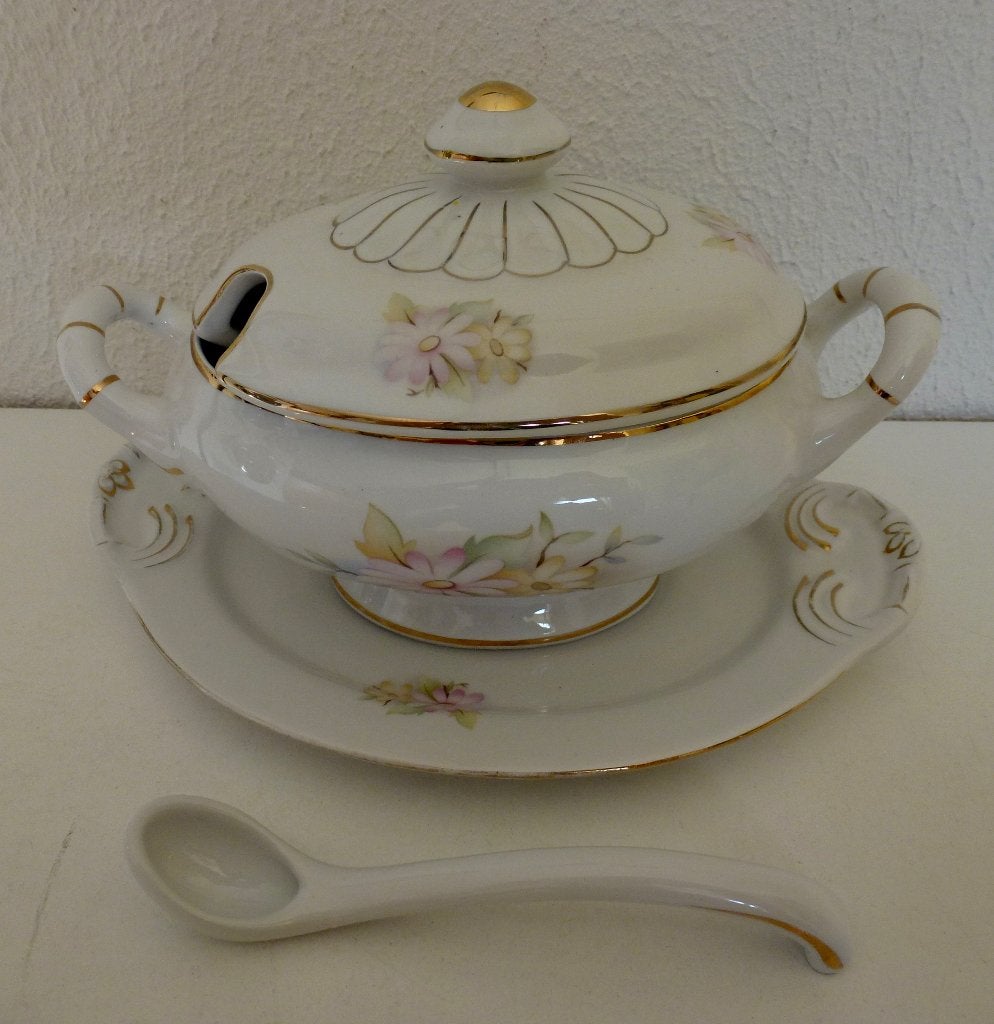 Vintage Porseleinen Kaststel (soepterrine) – 3-Delig., Verzenden