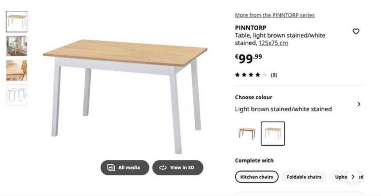 IKEA Pinntorp Tafel, Huis en Inrichting, Tafels | Eettafels, Ophalen, Zo goed als nieuw, Rechthoekig, 50 tot 100 cm