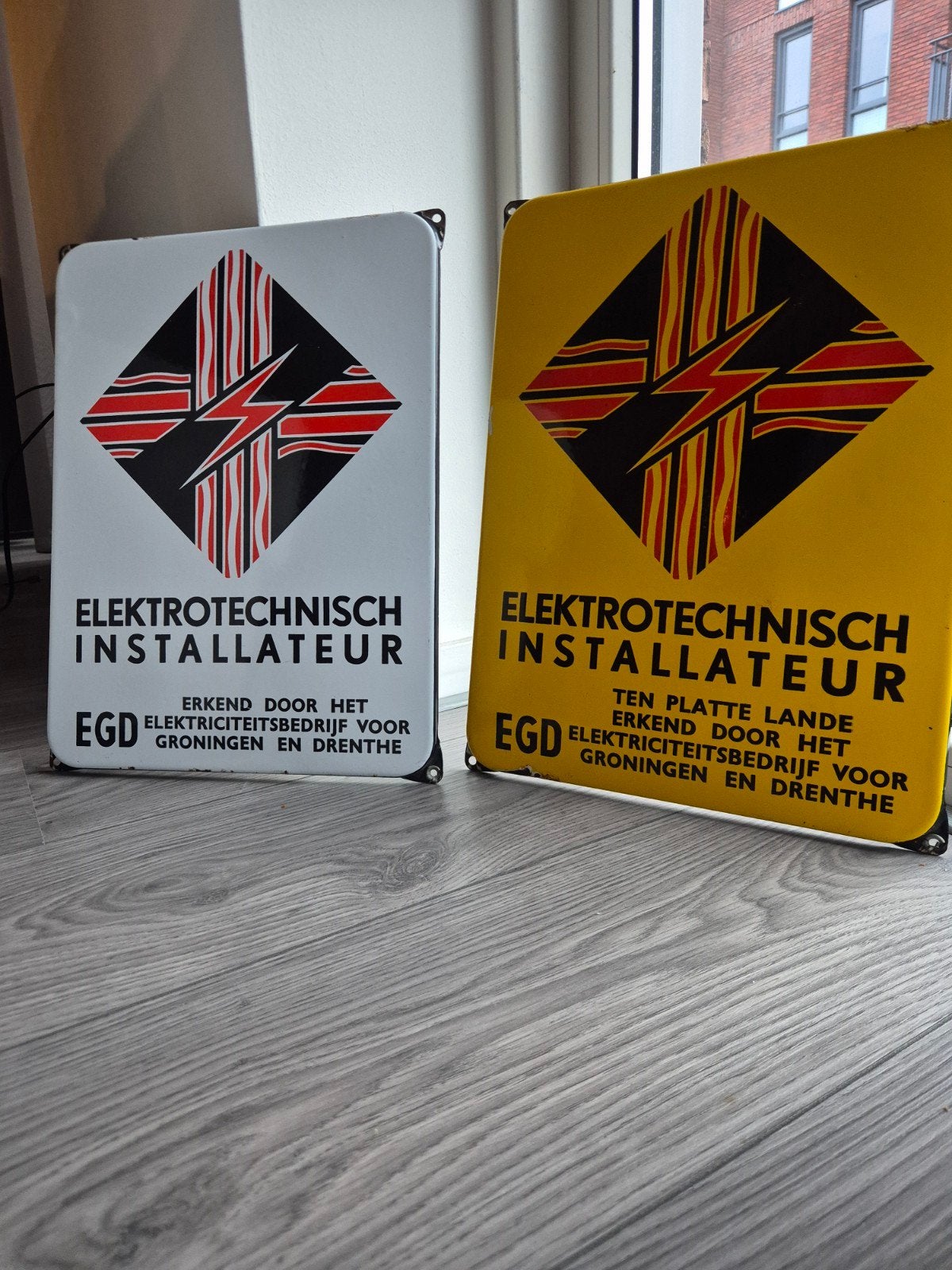 Emaille borden Elektrotechnisch Installateur, Ophalen of Verzenden, Gebruikt, Reclamebord