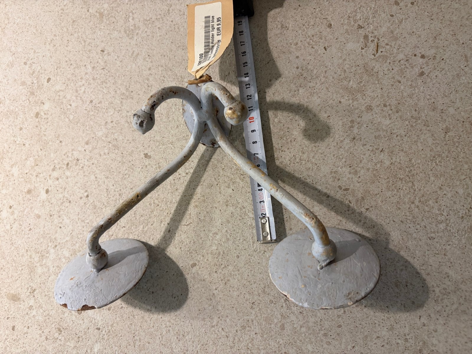 Antieke Wandkandelaar - Lichtblauw Gepatineerd Metaal, Antiek en Kunst, Ophalen of Verzenden, Overige materialen
