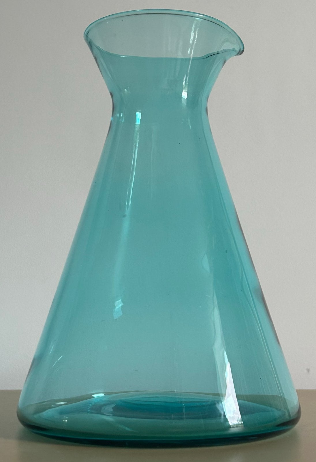Vintage turquoise glazen design waterkan Finland, Ophalen of Verzenden