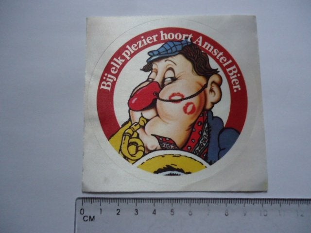 sticker oud Amstel bier Heineken strip carnaval retro, Ophalen of Verzenden, Zo goed als nieuw, Bedrijf of Vereniging