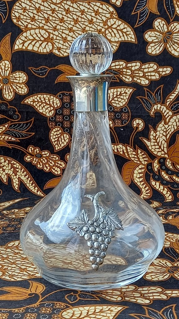 Mooie oude Engelse wijnkaraf van glas en silverplate 26,5 cm, Antiek en Kunst, Antiek | Woonaccessoires, Ophalen of Verzenden