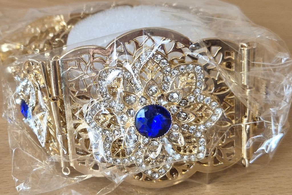 Prachtige Marokkaanse riem met blauwe stenen - Maat 48/50, Overige kleuren, Nieuw, Tailleriem, Ophalen of Verzenden