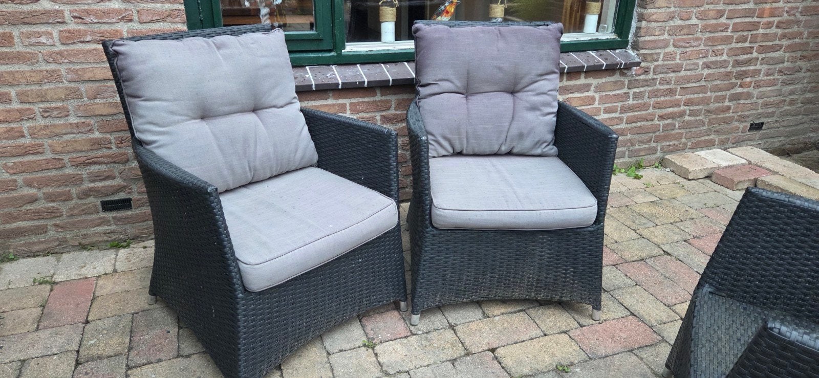 4x Wicker tuinstoelen met kussens, Tuin en Terras, Ophalen, Gebruikt, Wicker