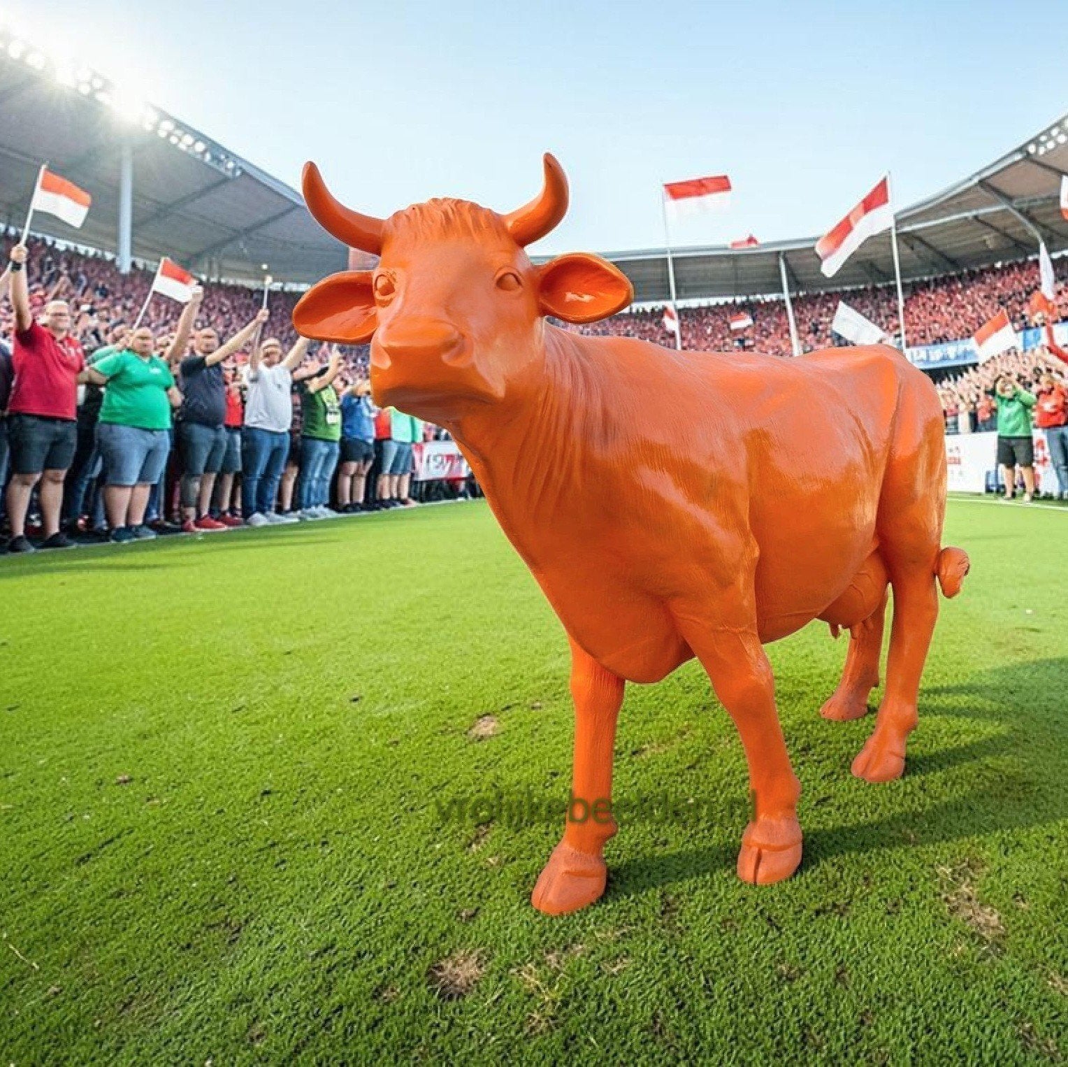 WK 2026 oranje koe tuinbeeld Voetbal oranje beeld mascotte, Tuin en Terras, Tuinbeelden, Ophalen, Nieuw, Dierenbeeld