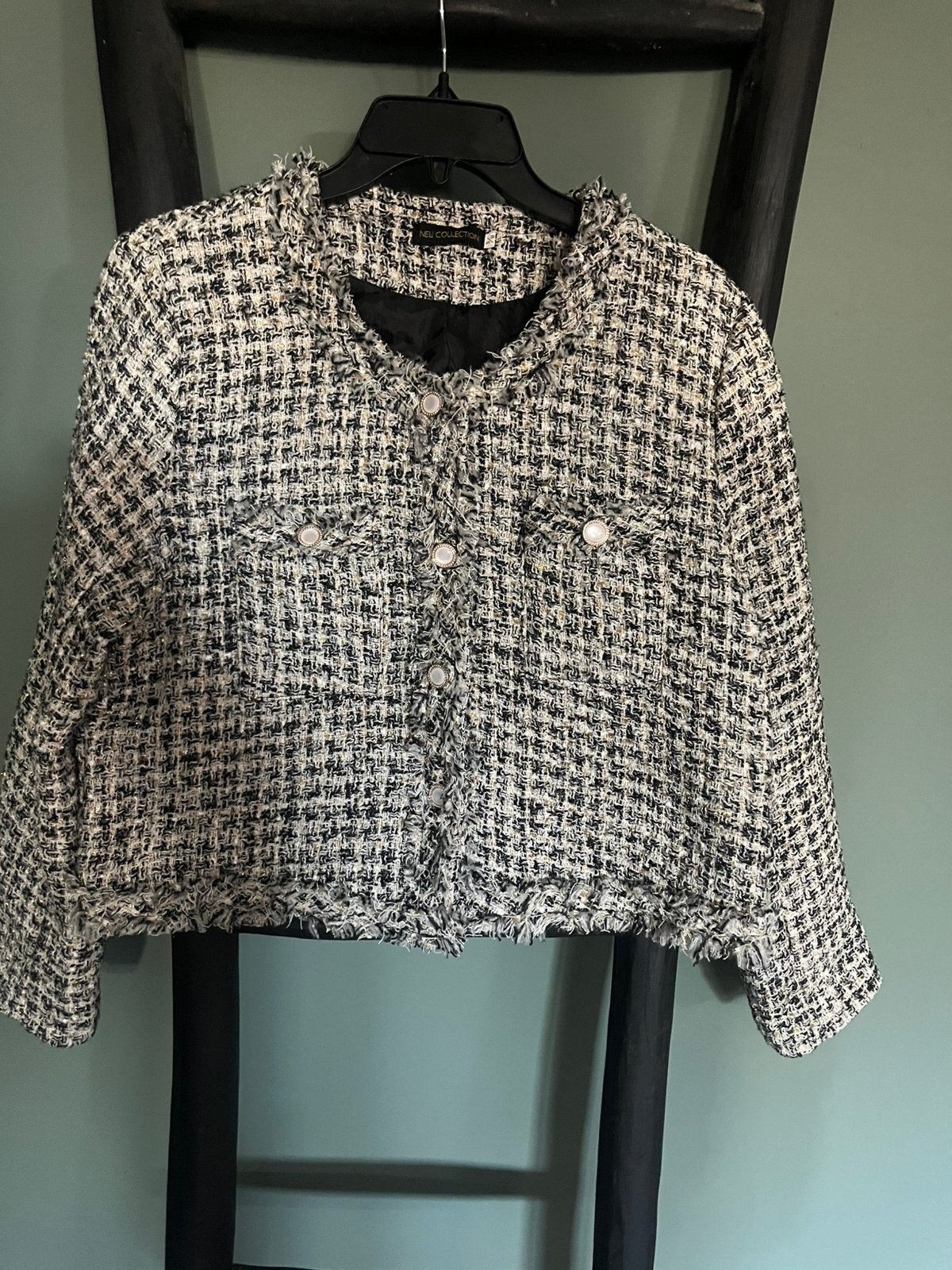 Tweed jasje New Collection zwart/wit maat S/M blazer chic, Maat 38/40 (M), Verzenden, Zwart, Zo goed als nieuw