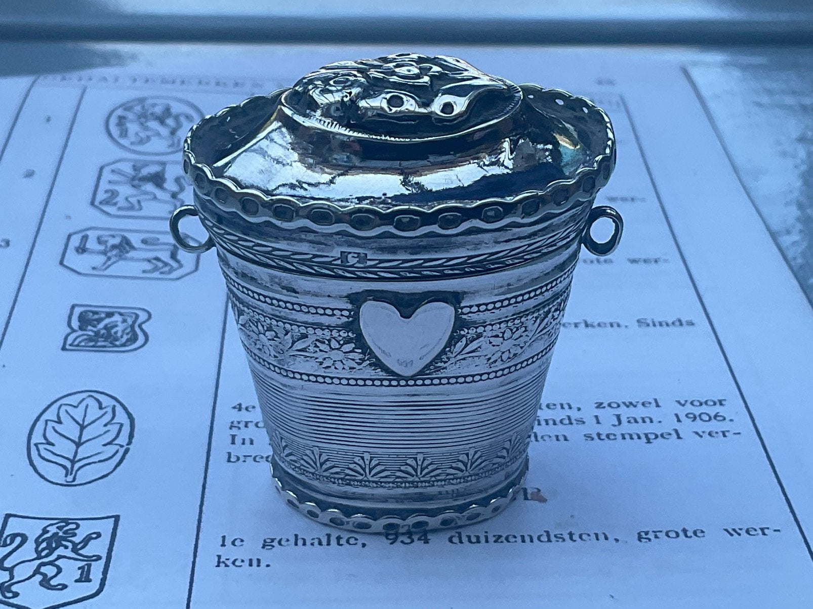 Antiek zilveren loderein doosje 1e gehalte  (1841), Ophalen of Verzenden, Zilver