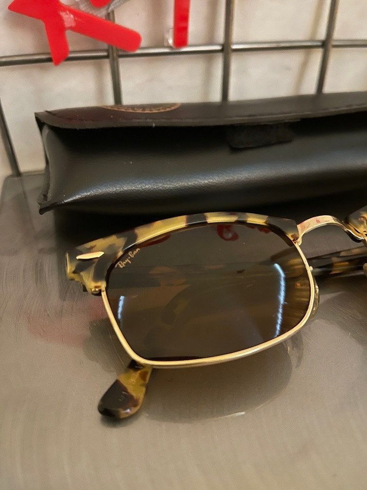 Vintage B&L Ray-Ban Clubmaster square limited W1483 C1, Ray-Ban USA, Zonnebril, Bruin, Ophalen of Verzenden