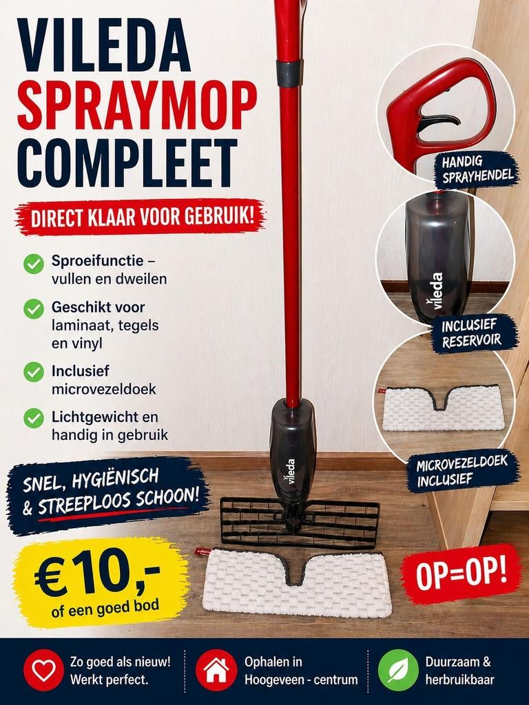 Vileda spraymop te koop, Ophalen of Verzenden, Mop of Dweil