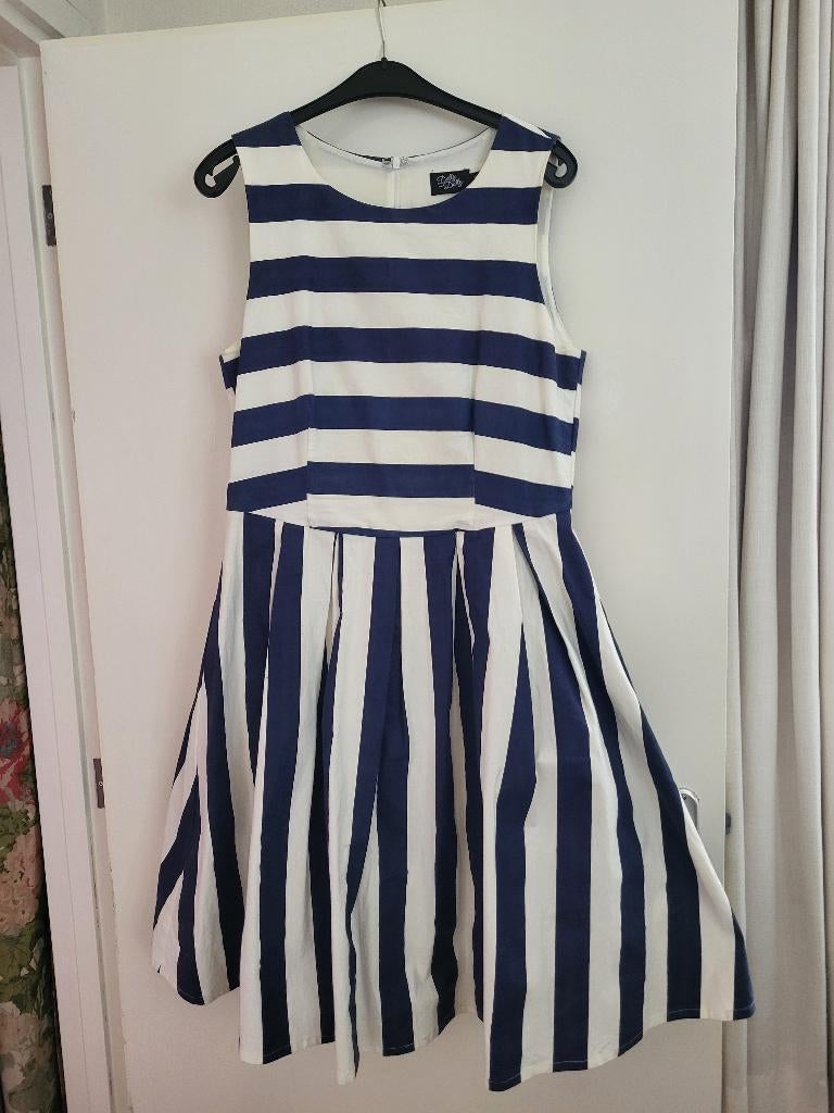 Blauw wit gestreepte swingdress Dolly and Dotty, Kleding | Dames, Blauw, Maat 42/44 (L), Ophalen of Verzenden, Zo goed als nieuw