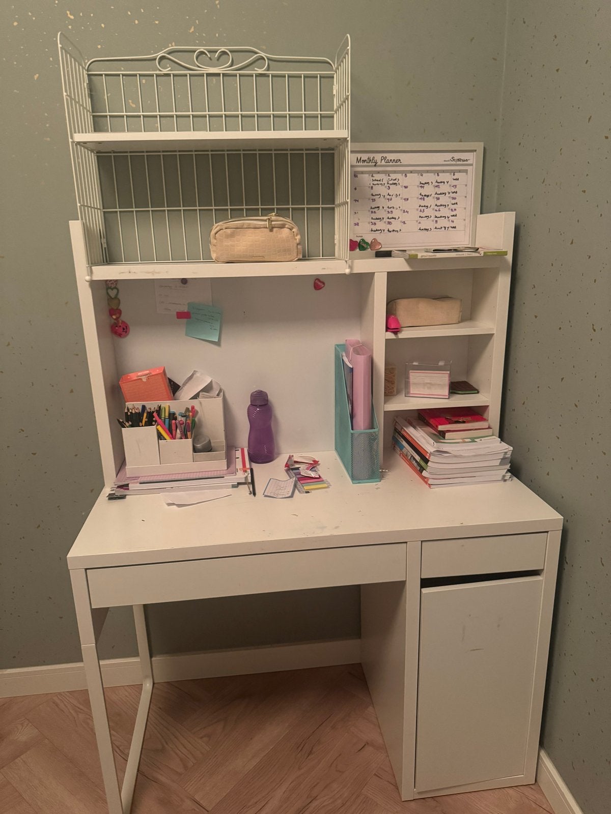Ikea Wit bureau met opzetstuk en lades Micke, Ophalen, Met lades, Spaanplaat of MDF, Zo goed als nieuw