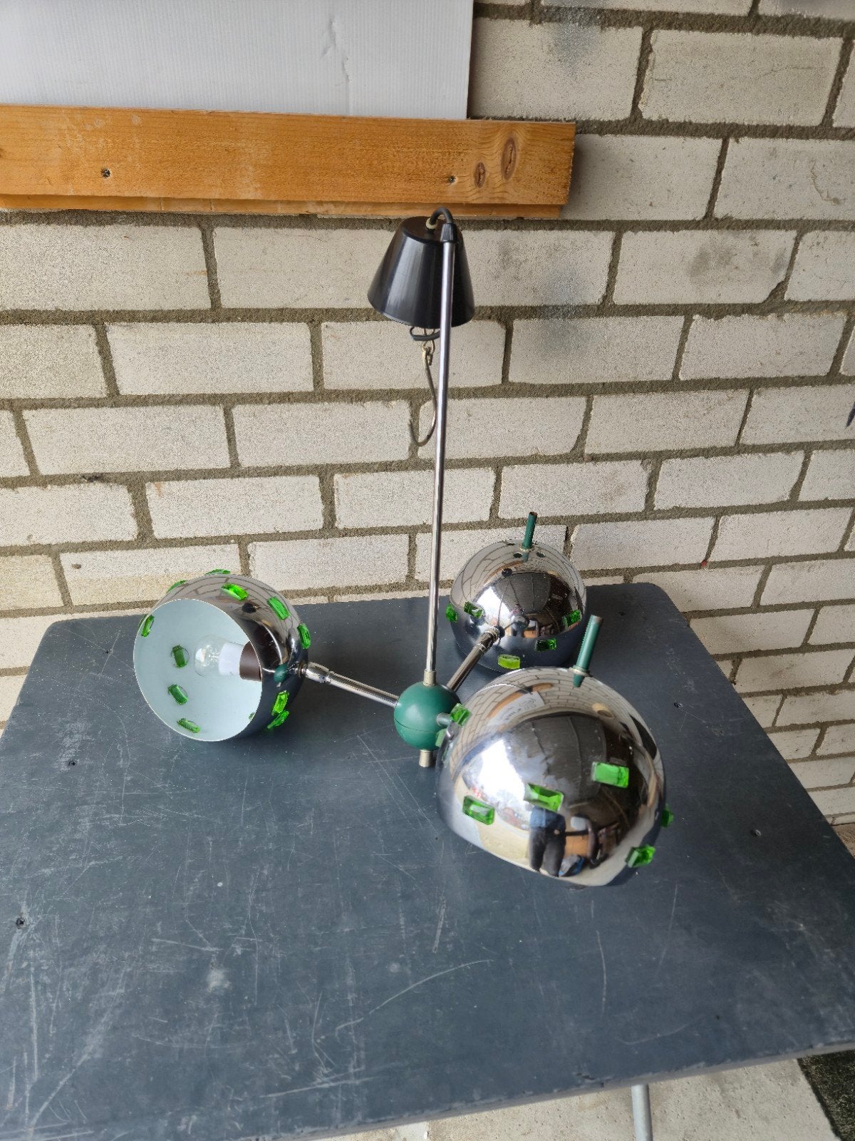 vintage eyeball space age hanglamp zilver en groen., Ophalen of Verzenden
