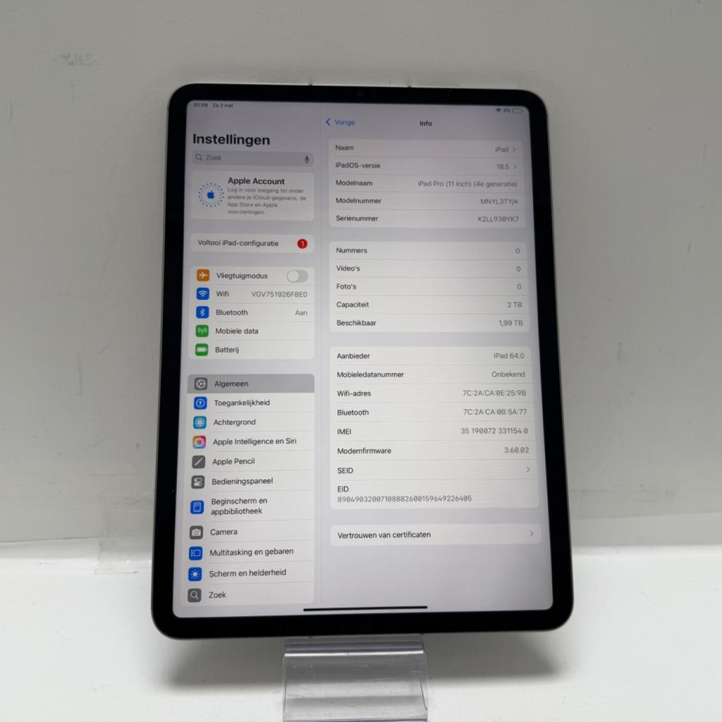 Ipad Pro 11 inch 4e Gen 2TB Wifi + 5G | Met Garantie, Computers en Software, Apple iPads, Zo goed als nieuw