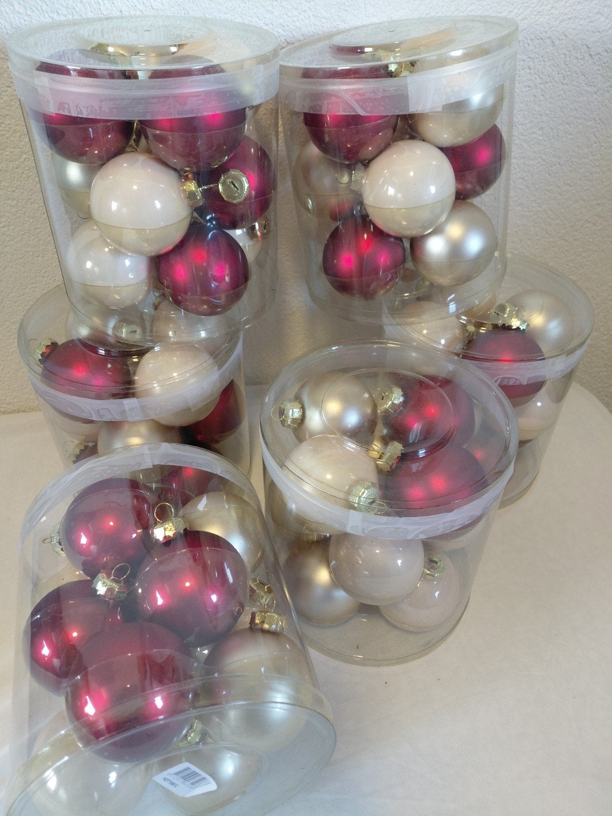 Glazen Kerstballen Rood & Champange wit - 6 boxen à 12 stuks, Ophalen of Verzenden, Nieuw