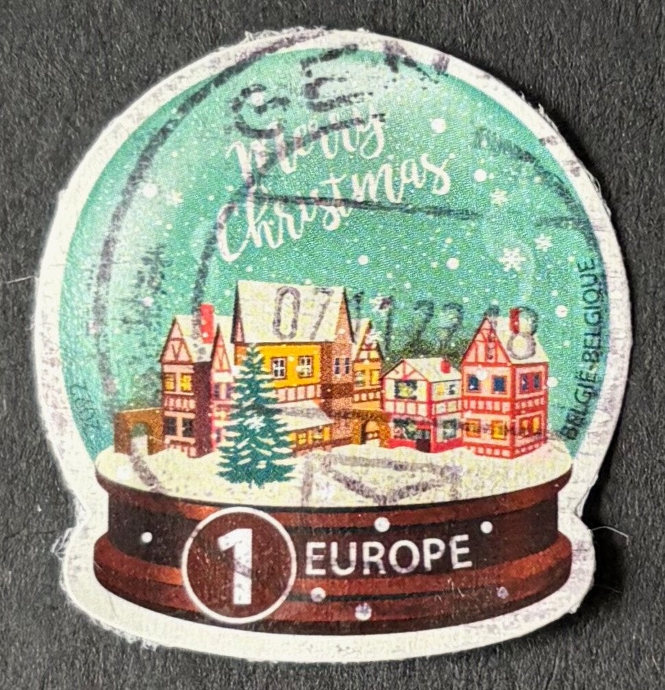 Postzegel Belgie Kerst 2022 bestemming Europa, Kerst, Met stempel, Frankeerzegel, Ophalen of Verzenden