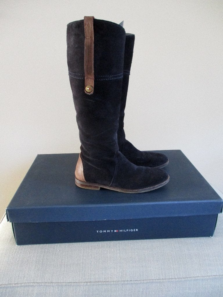 Tommy Hilfiger laarzen dames laars maat 38 donkerblauw leer, Hoge laarzen, Blauw, Ophalen of Verzenden, Zo goed als nieuw