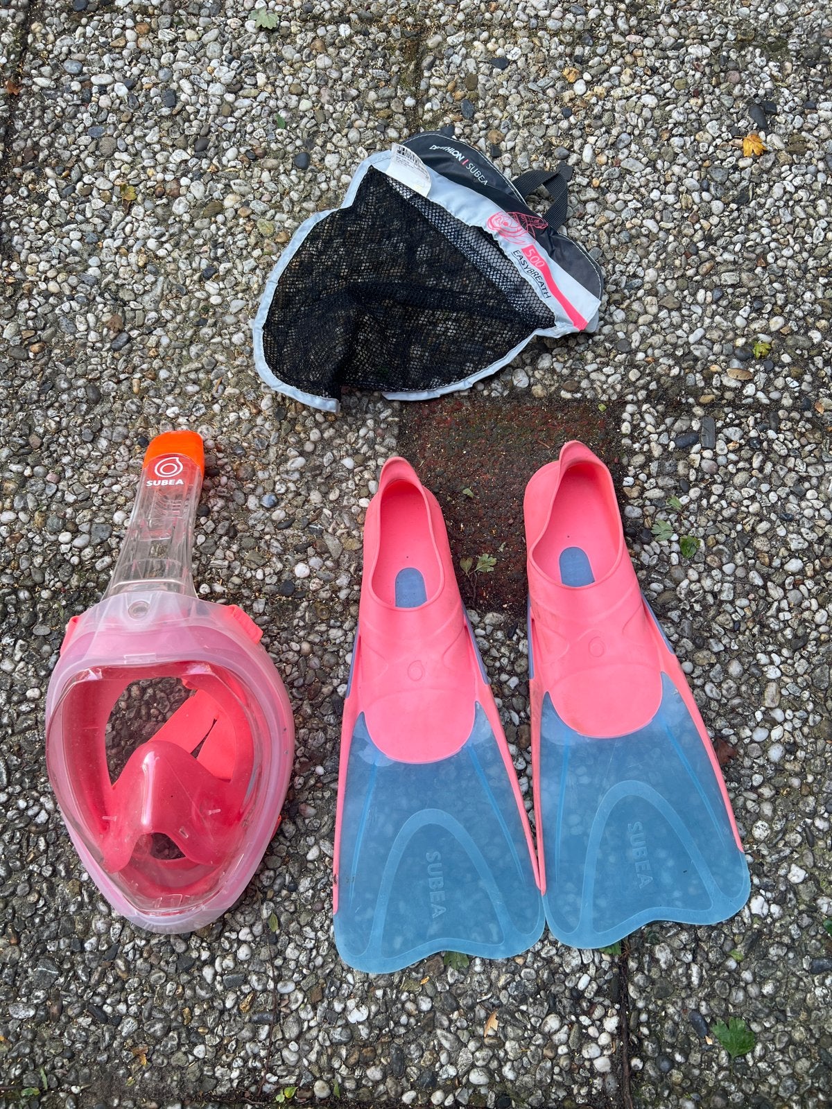 Duikset: Flippers (38-39) en Duikbril (S/M), Ophalen of Verzenden, Gebruikt, Duikbril of Snorkel