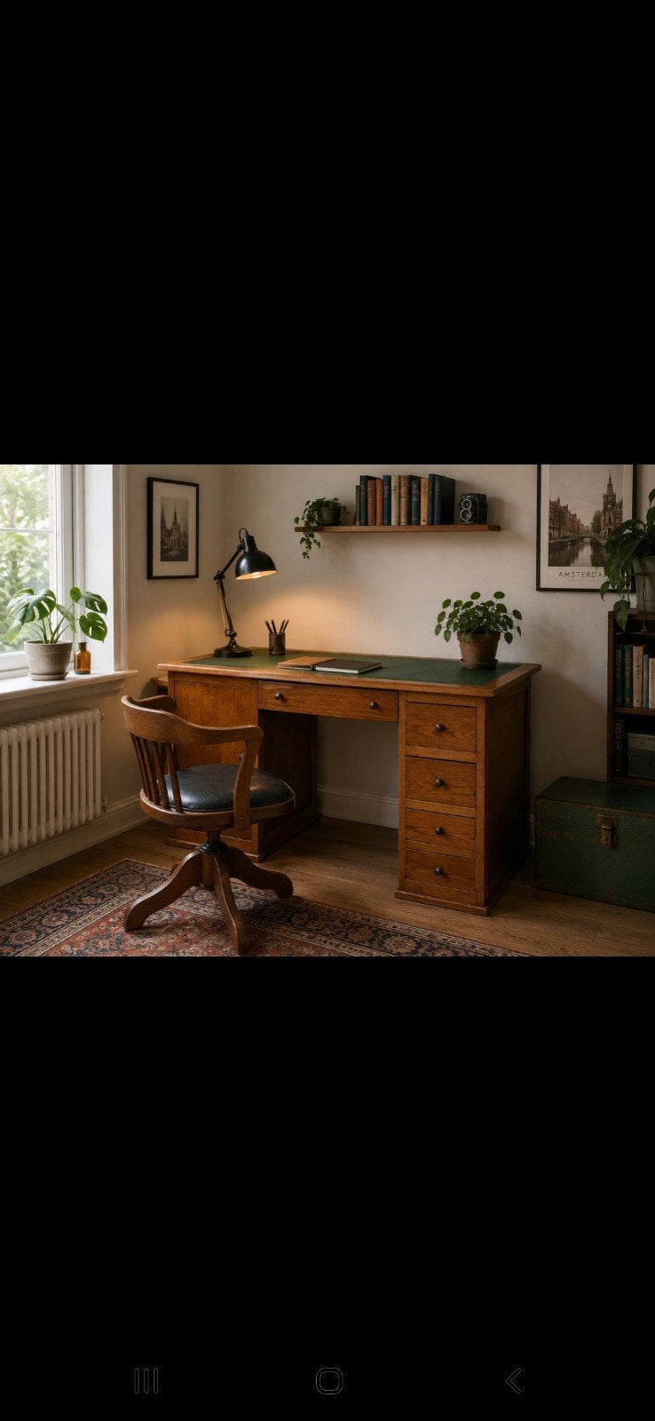 Mooi klein jaren '50/'60 vintage bureau met groen blad, Ophalen of Verzenden