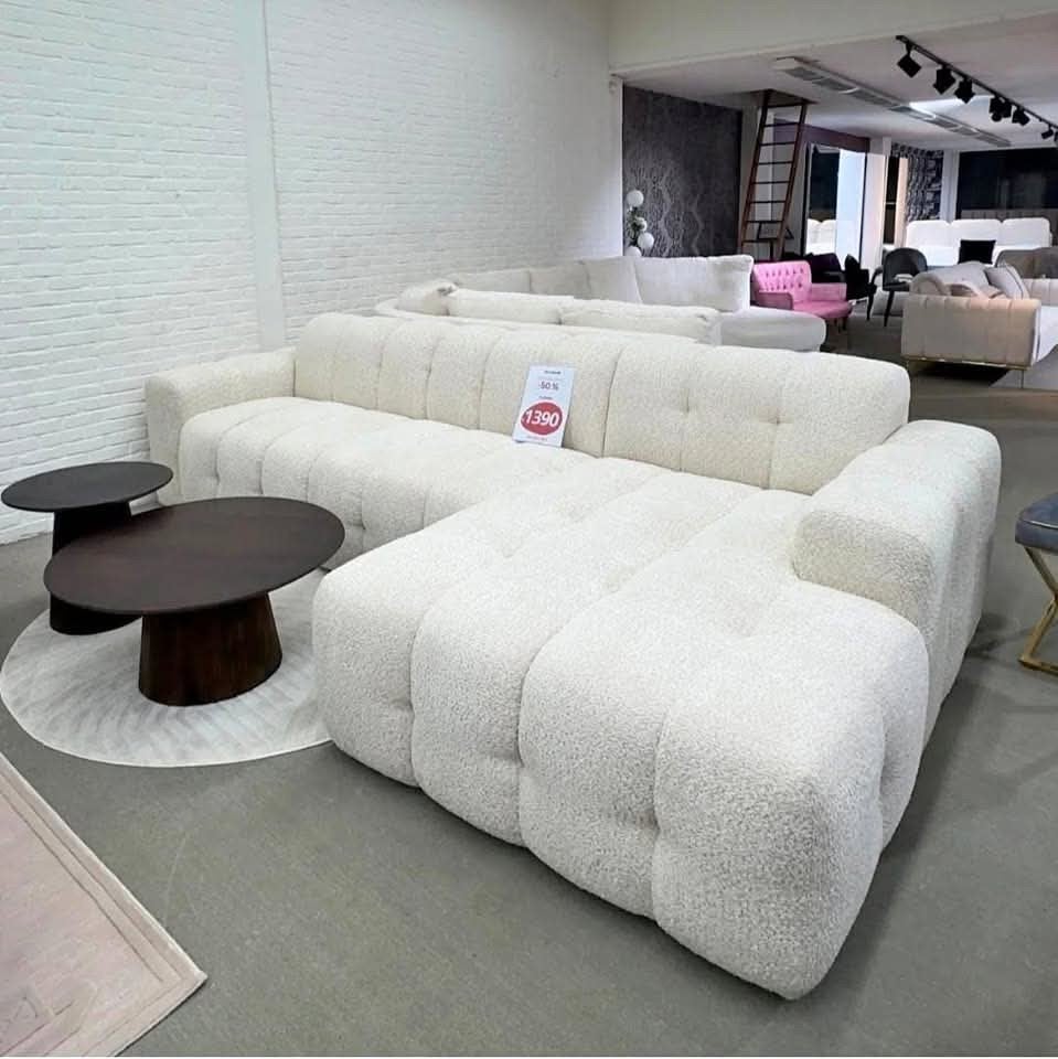 Luxe Bouclé Hoekbank - Wit (Nieuwstaat)l, 250 tot 300 cm, Nieuw, Ophalen of Verzenden, Vierpersoons of meer