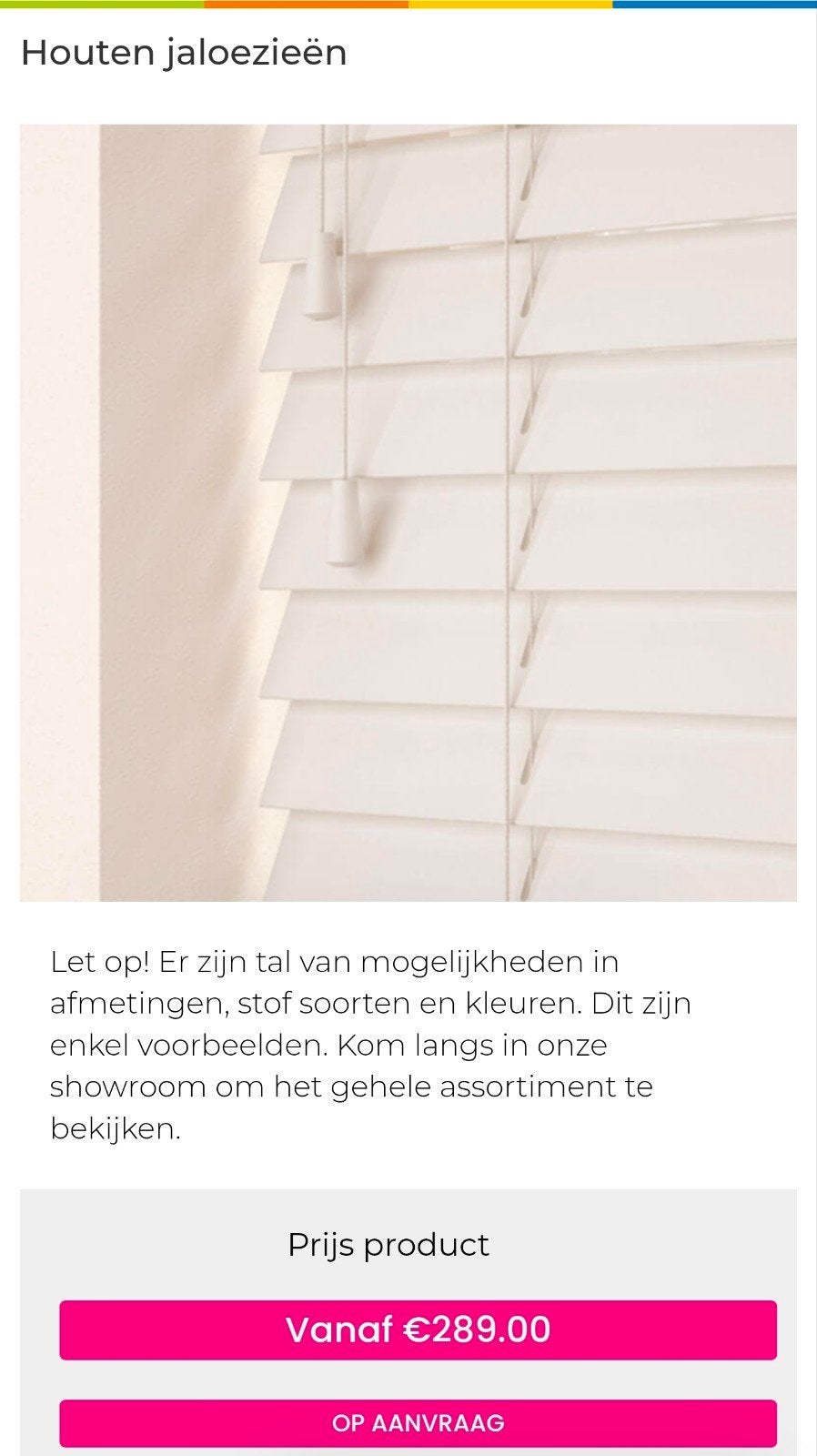 Witte houten jaloezie (Luxaflex) 121,0x264 cm, Huis en Inrichting, Ophalen, Jaloezie, Hout, Zo goed als nieuw