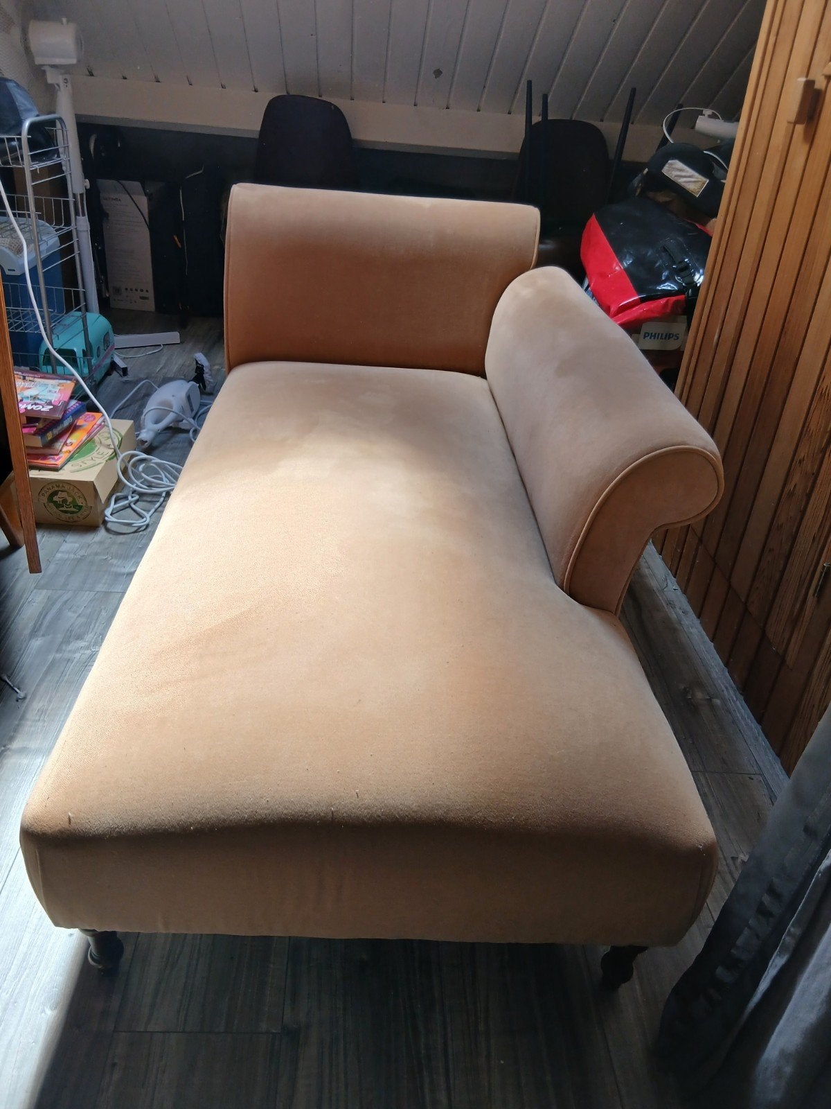 Vintage Chaise Longue beige., Ophalen, Gebruikt, 150 tot 200 cm, Tweepersoons
