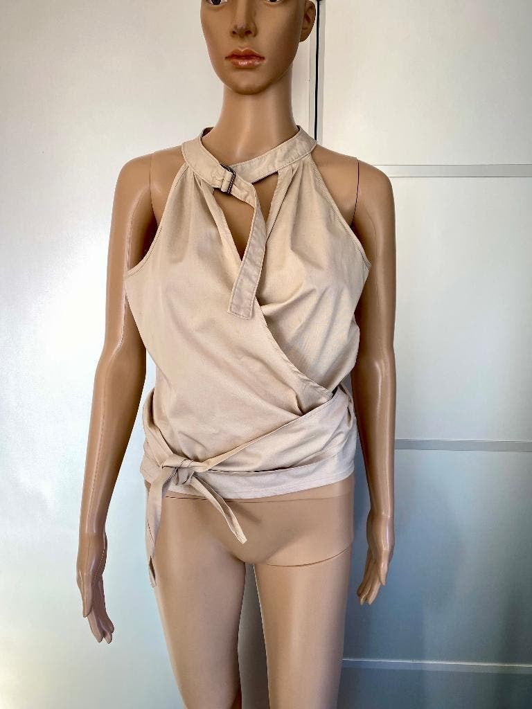 K156 Sarah Pacini mt. 36=S overslag blouse top vest beige, Sarah Pacini, Beige, Ophalen of Verzenden, Zo goed als nieuw