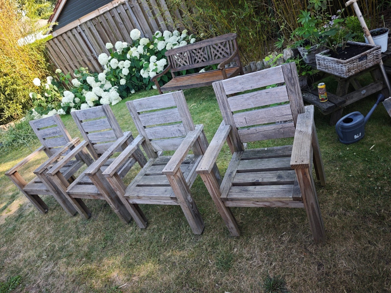 Steigerhouten stoelen op wielen (4stuks), Ophalen, Gebruikt, Hout