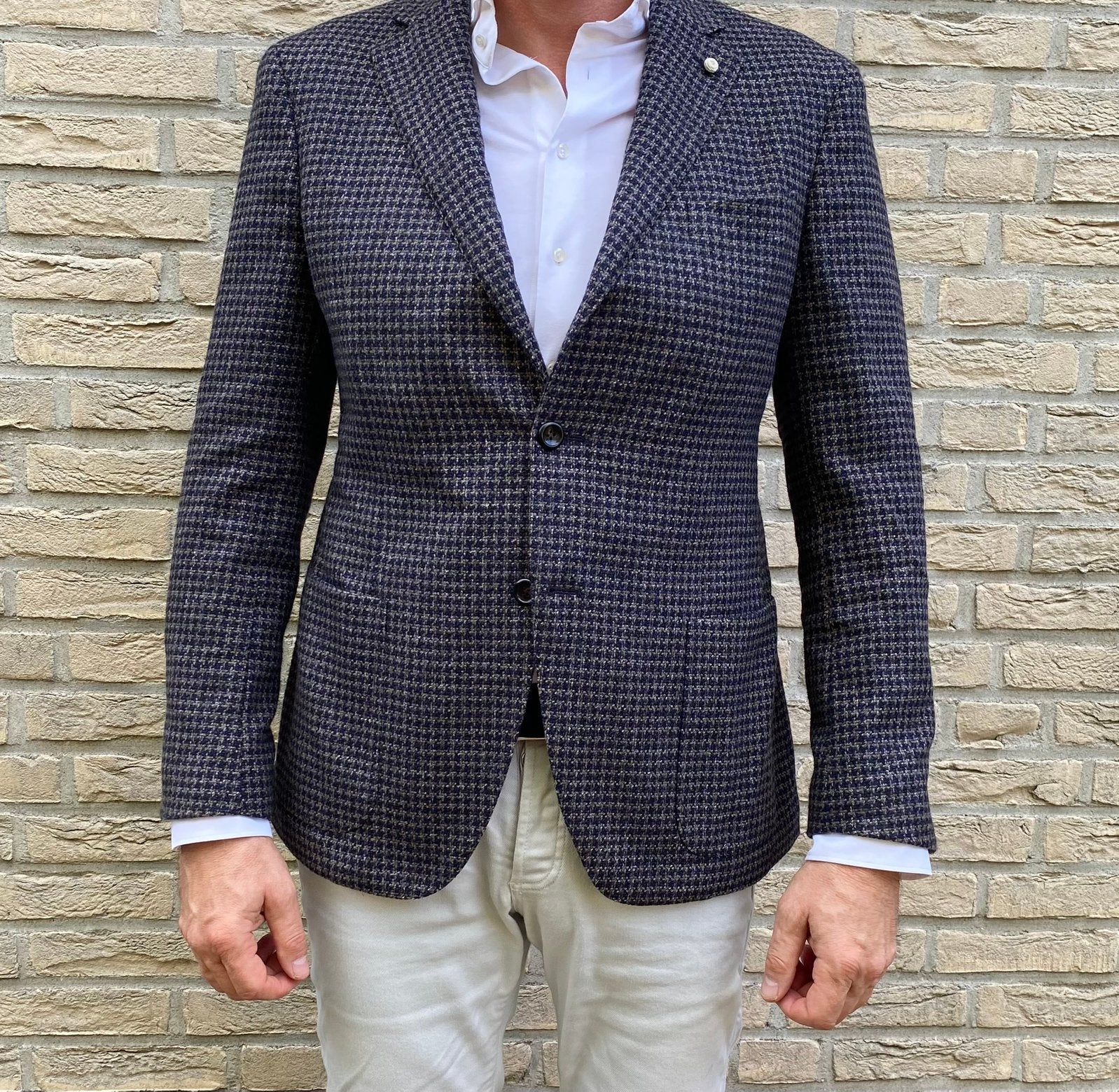 Vitale Barberis Canonico wol/zijde blauw ruit mt 50, Kleding | Heren, Ophalen of Verzenden, Zo goed als nieuw, Maat 48/50 (M)