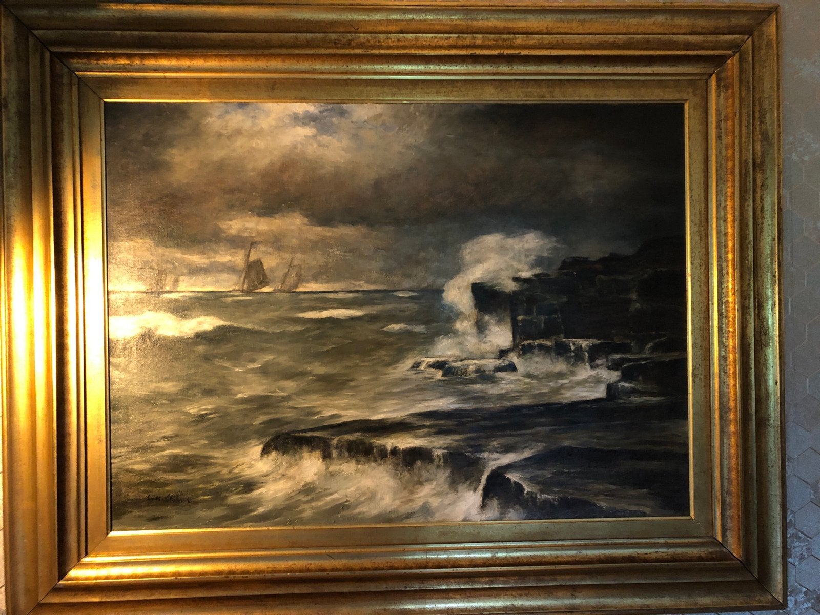 Indrukwekkend Maritiem Schilderij: Woeste Zee en Klippen, Antiek en Kunst, Ophalen, Maritiem / water, Doek, Gesigneerd
