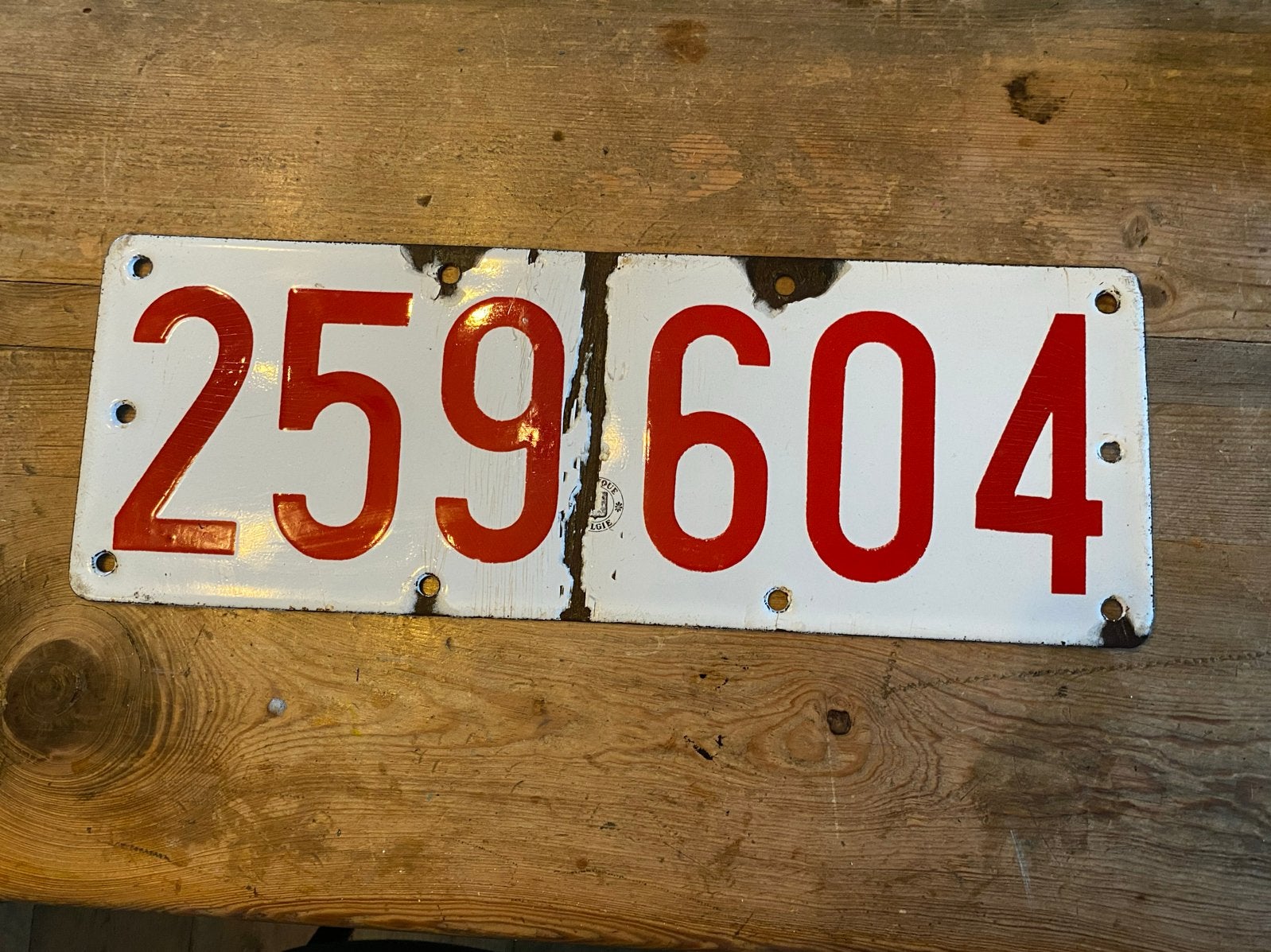 Emaille Belgisch nummerbord 259604, Antiek en Kunst, Ophalen of Verzenden