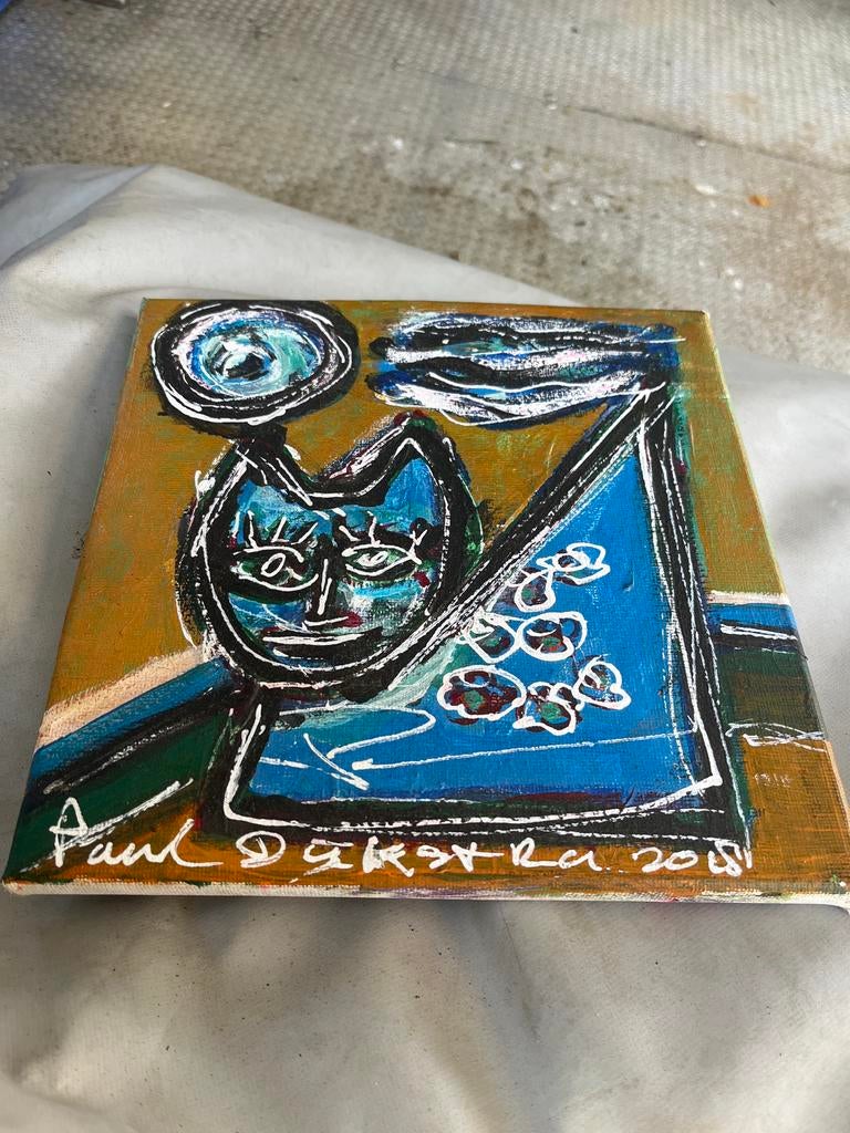 Abstract Kat Schilderij - Paul Dijkstra 2018, Antiek en Kunst, Kunst | Schilderijen | Abstract, Ophalen of Verzenden