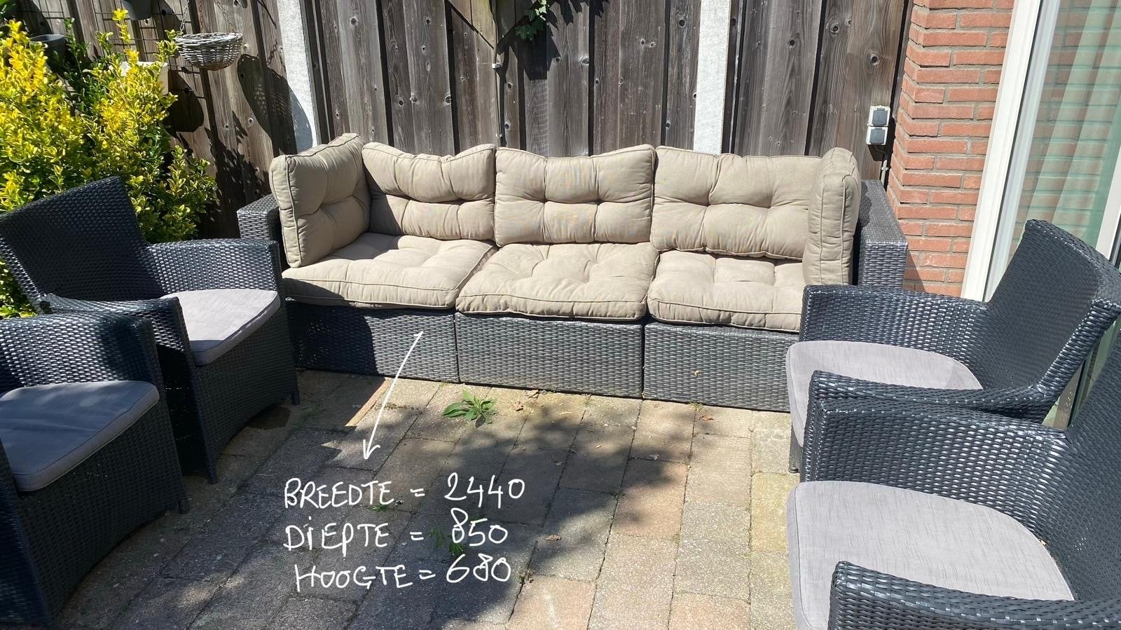 Bellagio Wicker Loungeset met 4 stoelen en bank incl kussens, Ophalen, Gebruikt, Meer dan 8 zitplaatsen, Loungeset