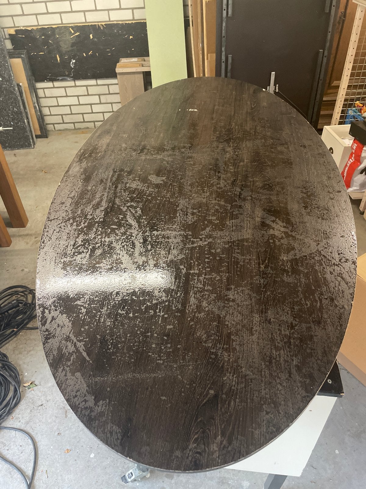 Ovale eettafel  tafelblad mdf  verjongd 230x110, Huis en Inrichting, Tafels | Eettafels, Ophalen, Gebruikt, 100 tot 150 cm, 150 tot 200 cm