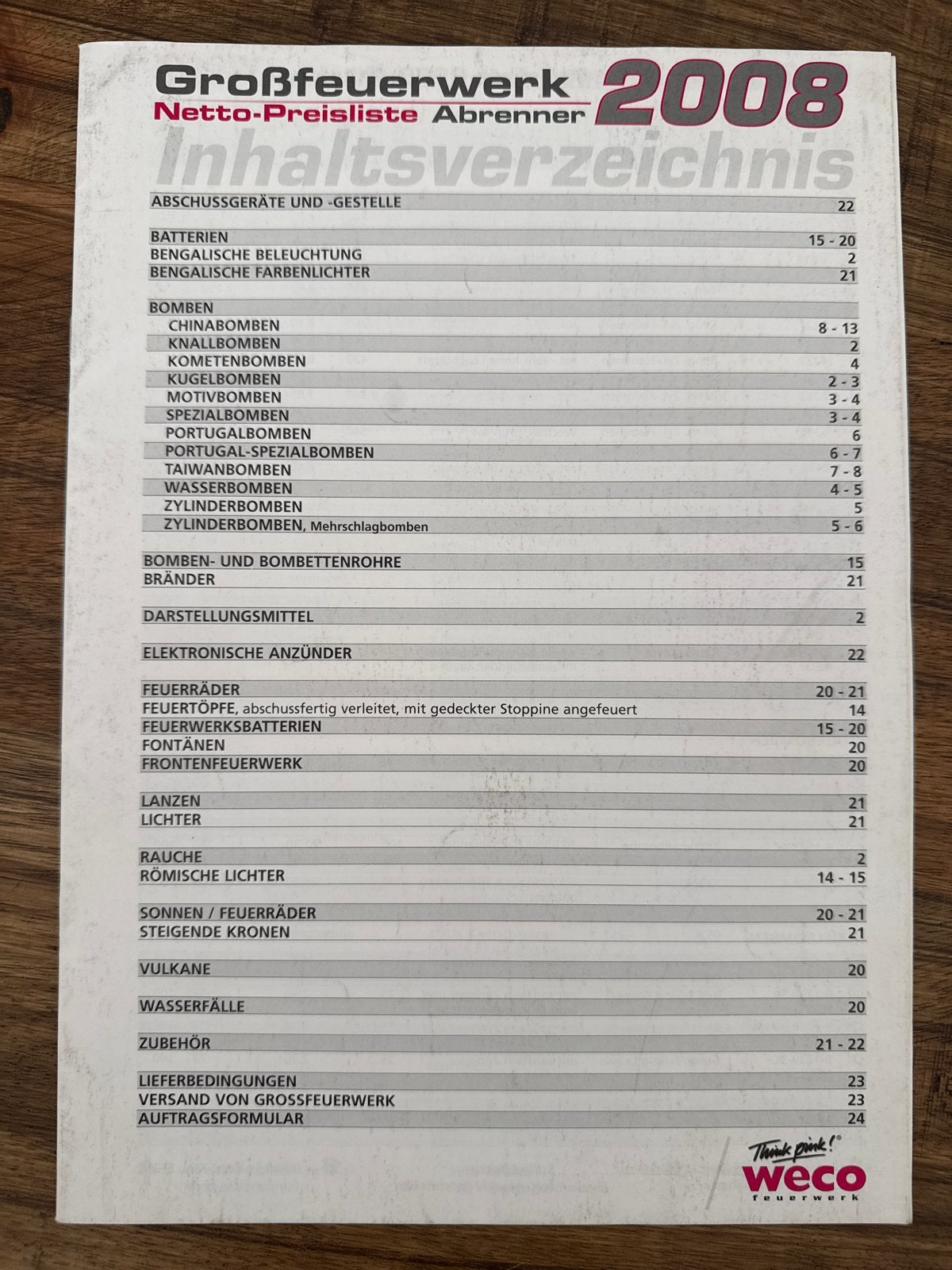 Groot vuurwerk Netto-Prijslijst 2008 Weco 24 paginas, Ophalen of Verzenden, Gebruikt
