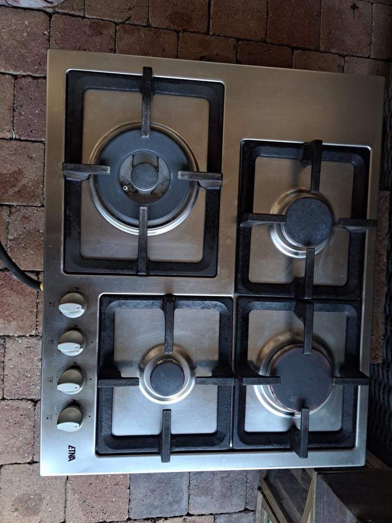 Etna gaskookplaat met gietijzeren roosters, Ophalen, Inbouw, Gas, 4 kookzones