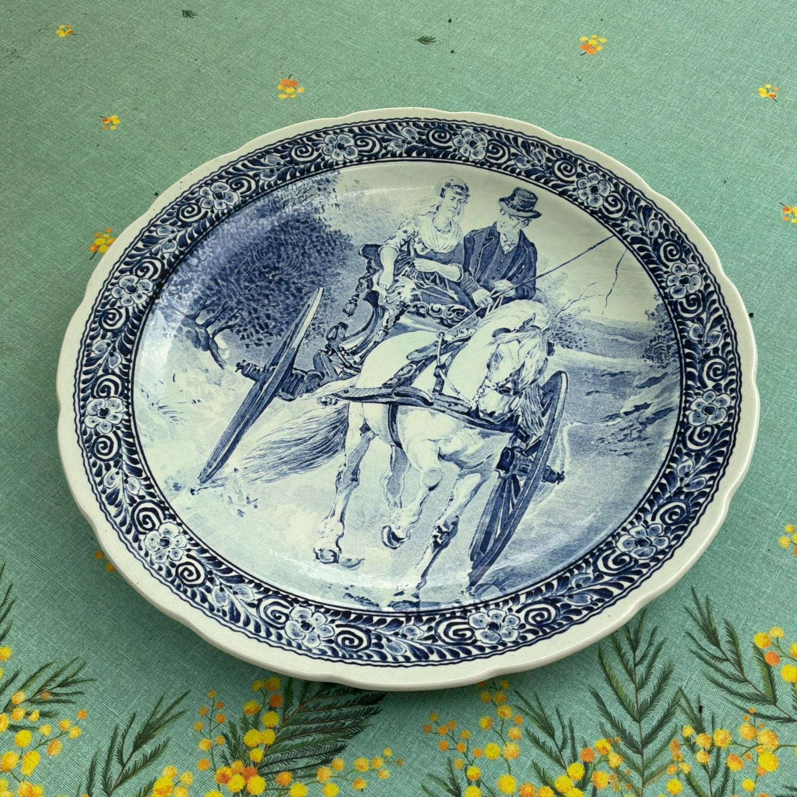 Oud  Delfts Blauw Boch Holland Wandbord met Paard en Wagen, Ophalen