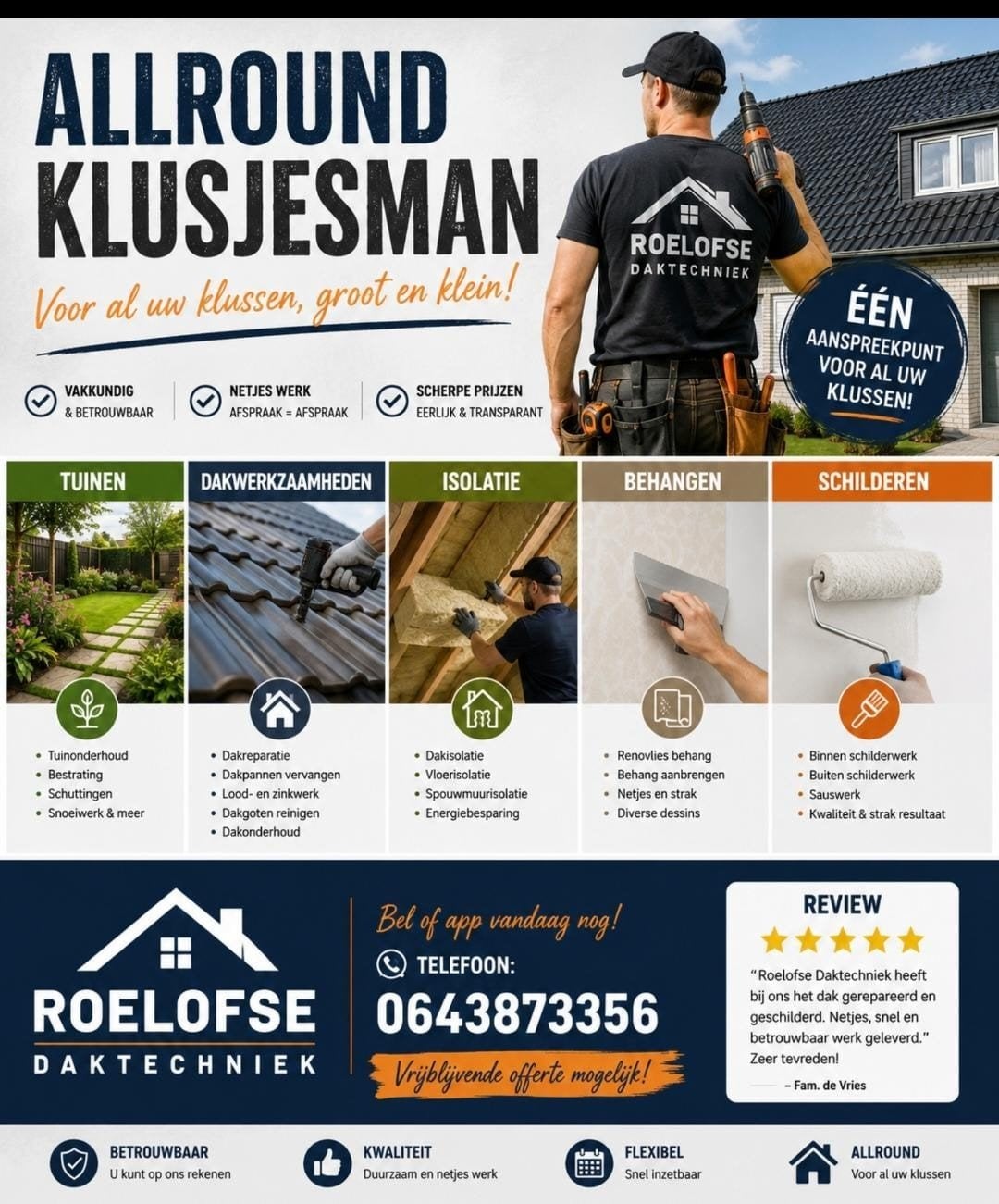 Allround klusjesman: in huis tuin en dakwerk, Ophalen of Verzenden, Nieuw