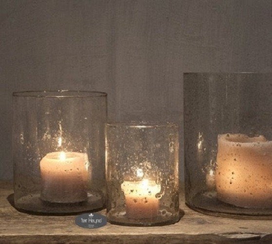 Windlicht bubbles cilinder L glazen stoer sober landelijk, Verzenden, Nieuw, Glas