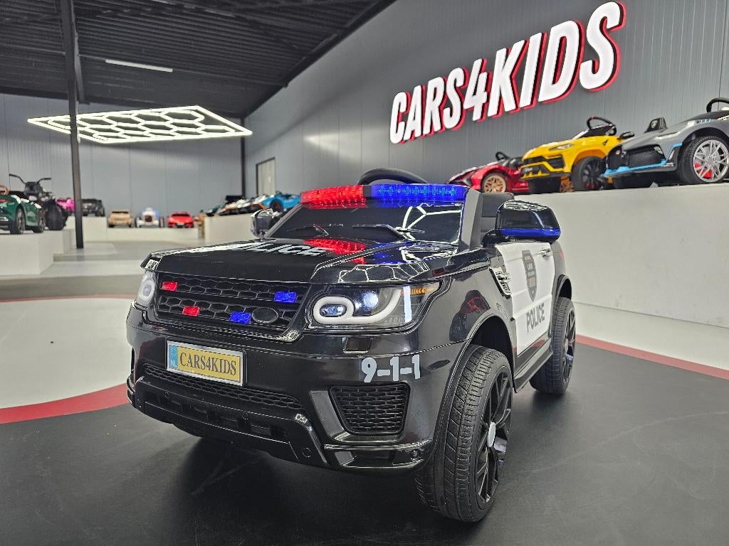 Kinderauto Politie Jeep - soft start - leren zit - zwaailich