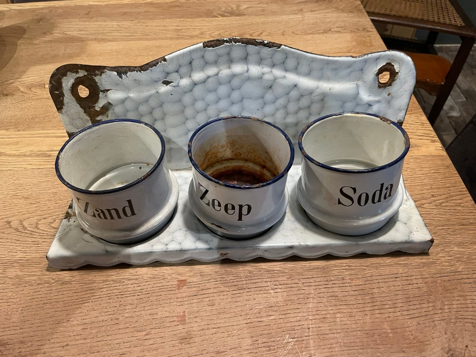 Zand  Zeep Soda set van emaille, Ophalen